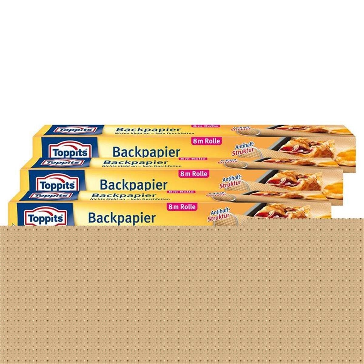 Toppits Küchenorganizer-Set Toppits Backpapier 8m Rolle 38cm breit Antihaft-StStruktur (3er Pack)