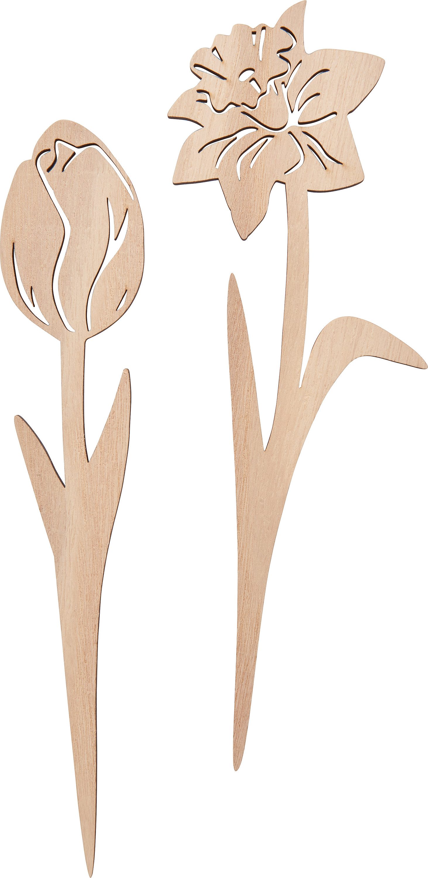 VBS Gartenstecker Holz-Stecker Blumen Tulpe und Narzisse 2 Stück