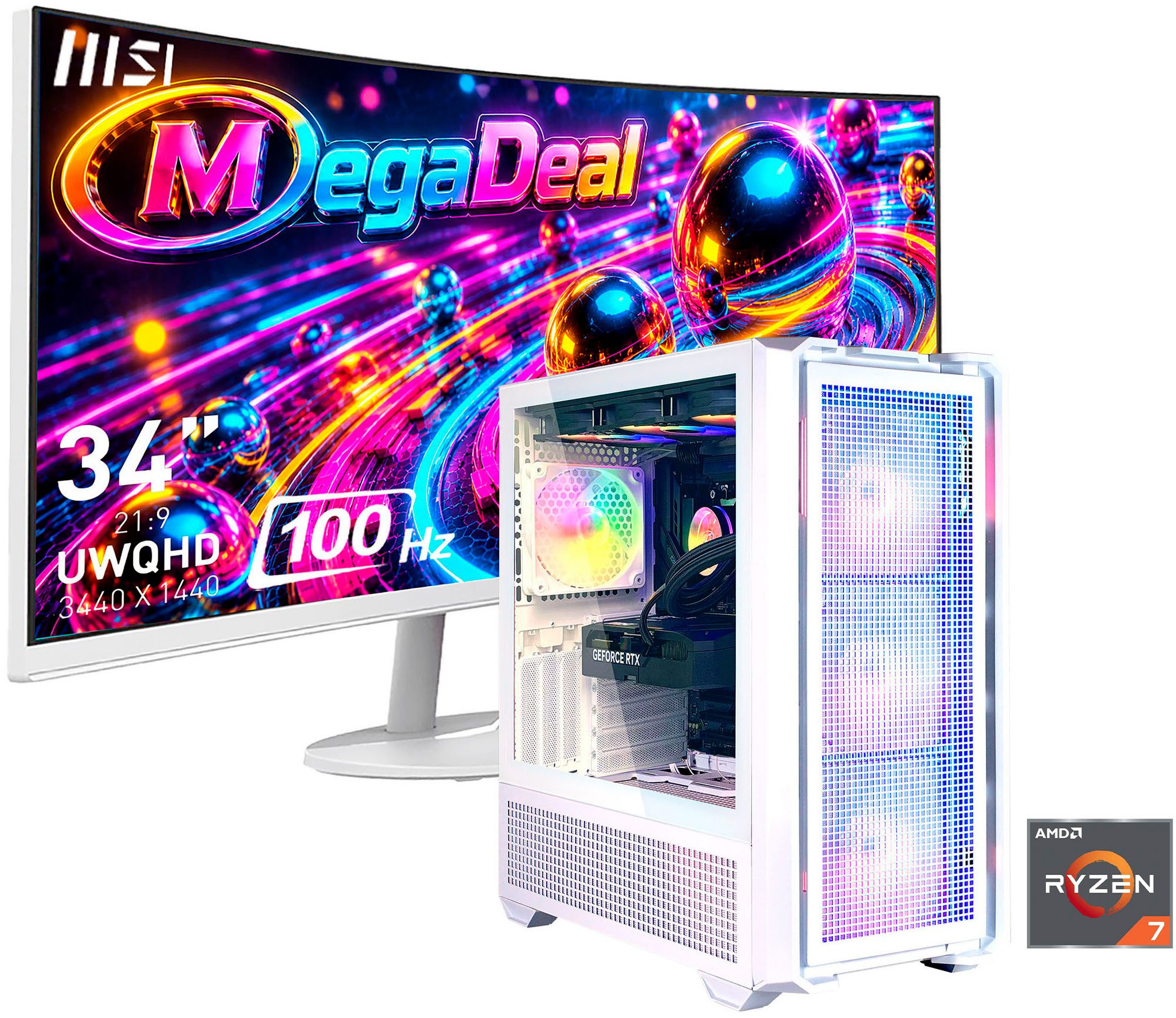 Cougar MegaDeal MX600 WT 2891 AMD Ryzen 7 9700X 32GB DDR5 1TB SSD RTX 5070 Gaming-PC-Komplettsystem (34", AMD Ryzen 7 9700X, RTX 5070, 32 GB RAM, 1000 GB SSD, Windows 11, DDR5 RAM+ MSI PRO MP341CQW LED-Monitor Curved 86,4 m (34)