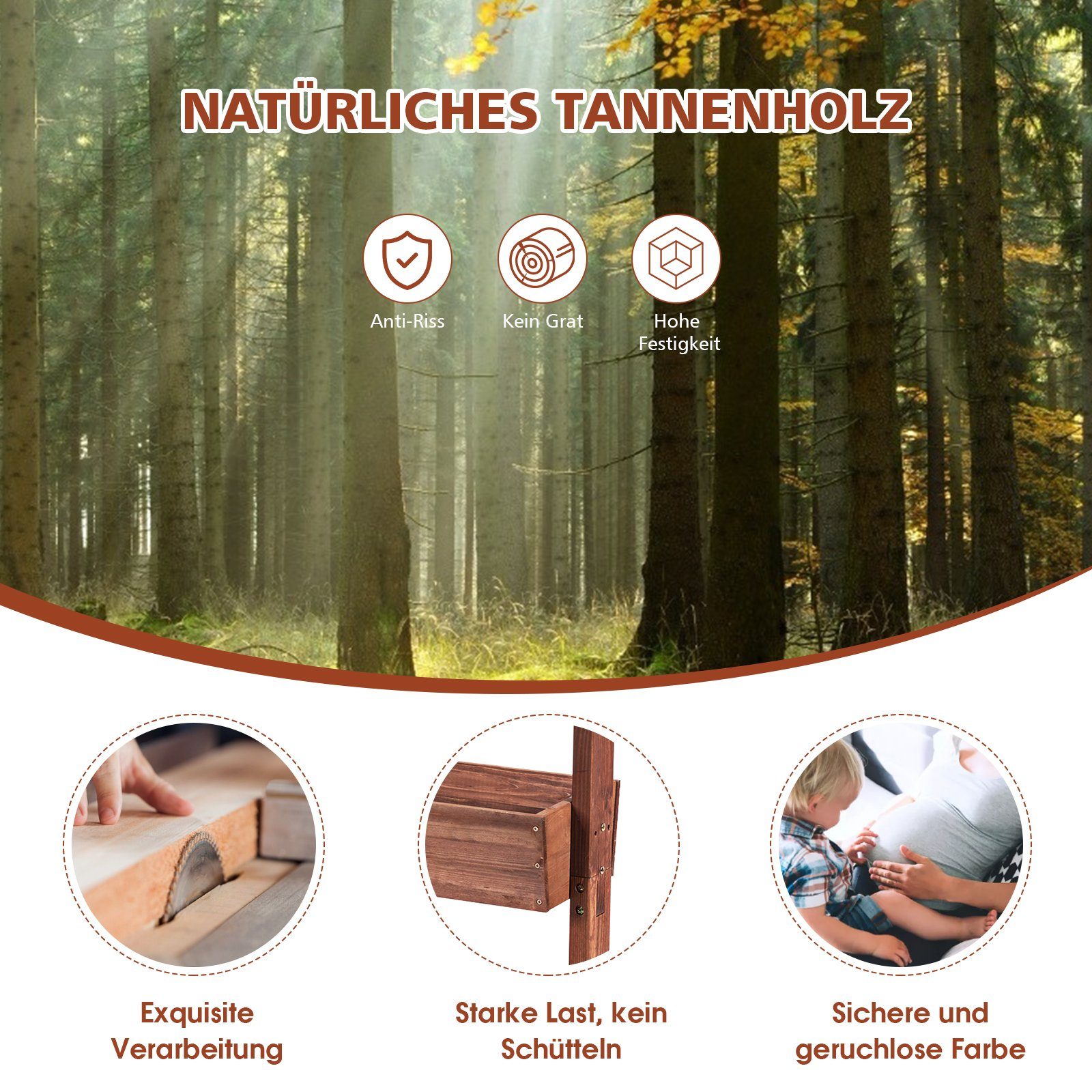 COSTWAY Hochbeet Blumentreppe, 3 Etage, mit Ablauflöchern, verstellbar