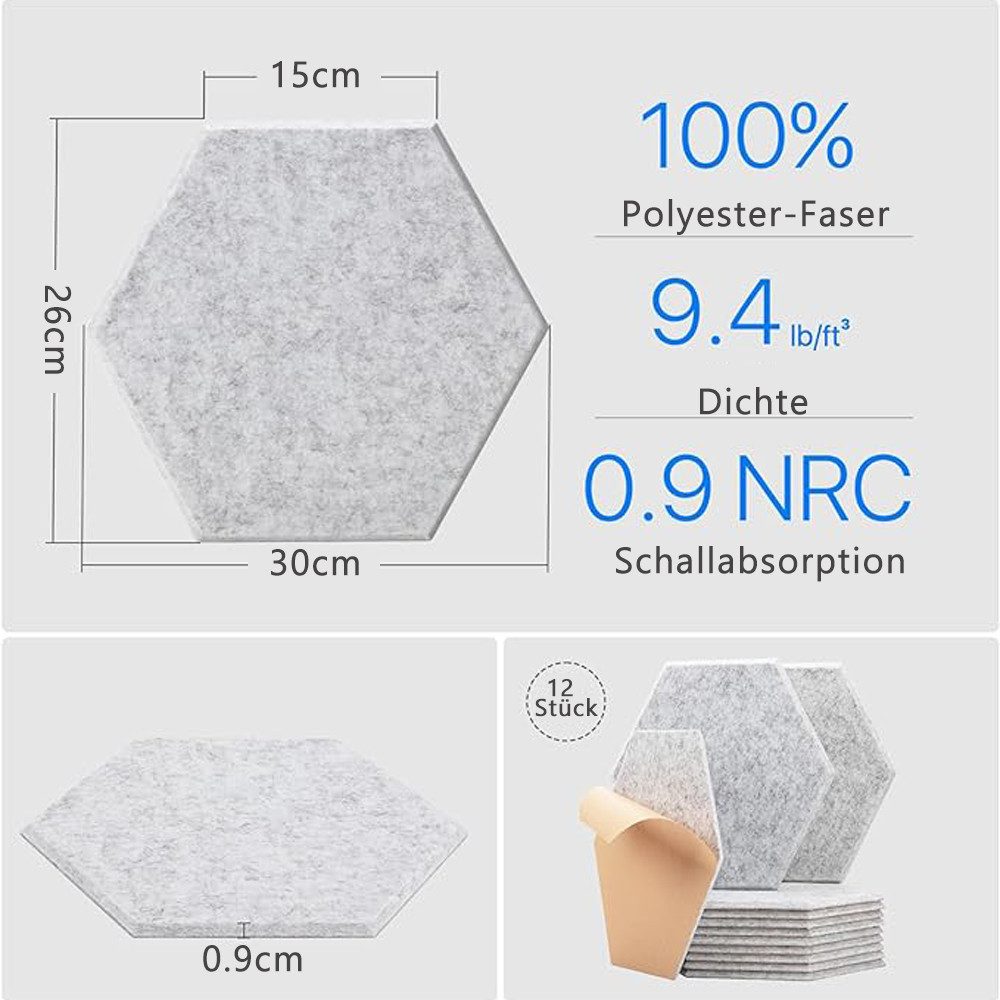 NUODWELL Akustikplatte 12 Stück Hexagon Akustikplatten günstig online kaufen