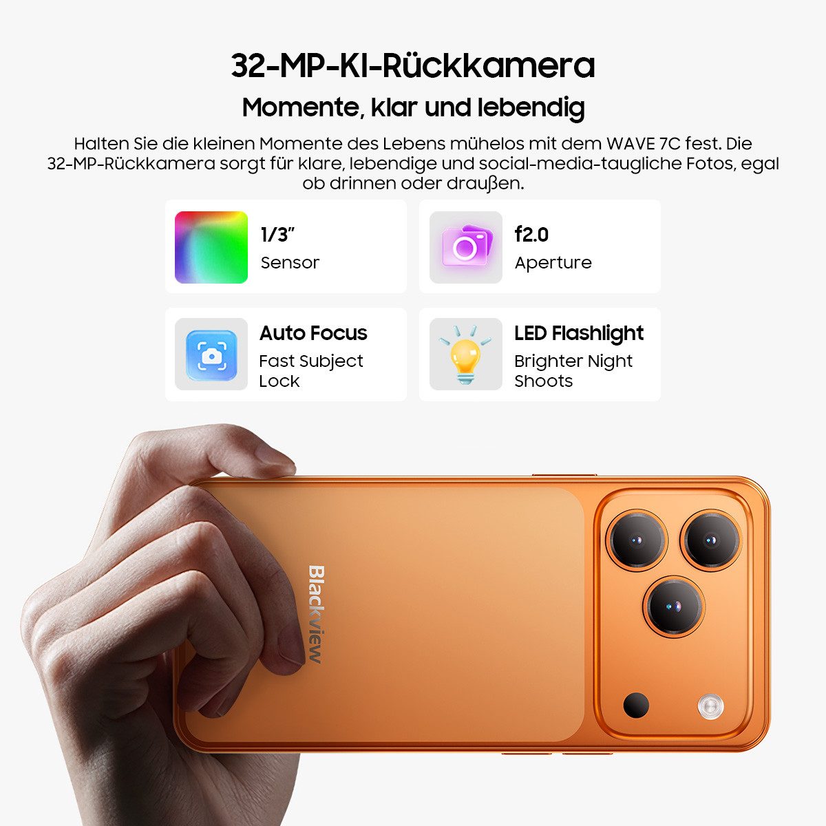 blackview WAVE 6.56 Zoll 128GB Handy incl. R50-Uhr Android 16 Smartphone (6,56 Zoll, 128 GB Speicherplatz, 32 MP Kamera, 5000mAh Simlockfreie Handy, 32MP+13MP K – Bild 4 von 5