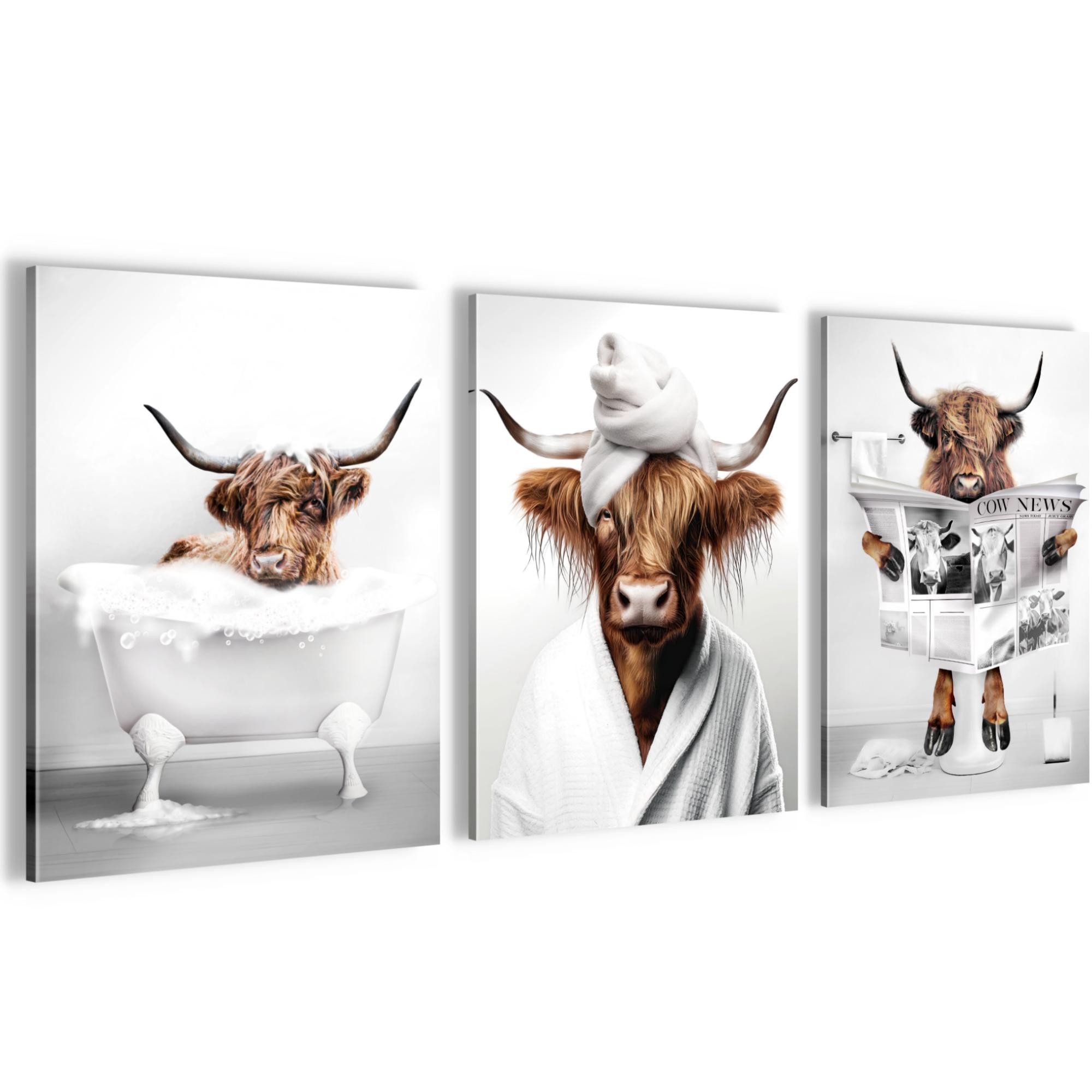 Novart Wandbild Wandbilder Set Frau im Badezimmer Lustige Toiletten Bilder, Bulle