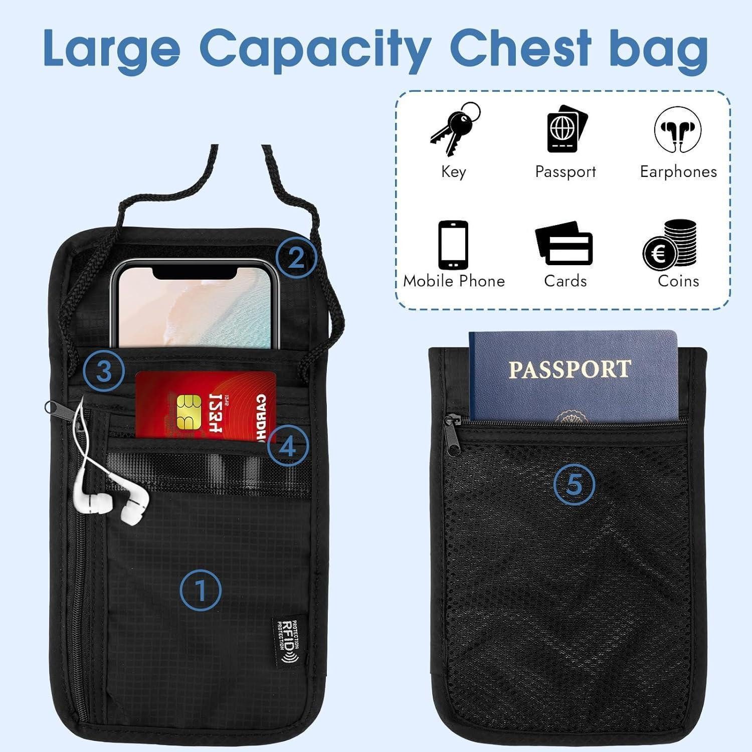 LuxusKollektion Brustbeutel Brustbeutel RFID Schutz Schwarz Wasserdicht Herren Jungen