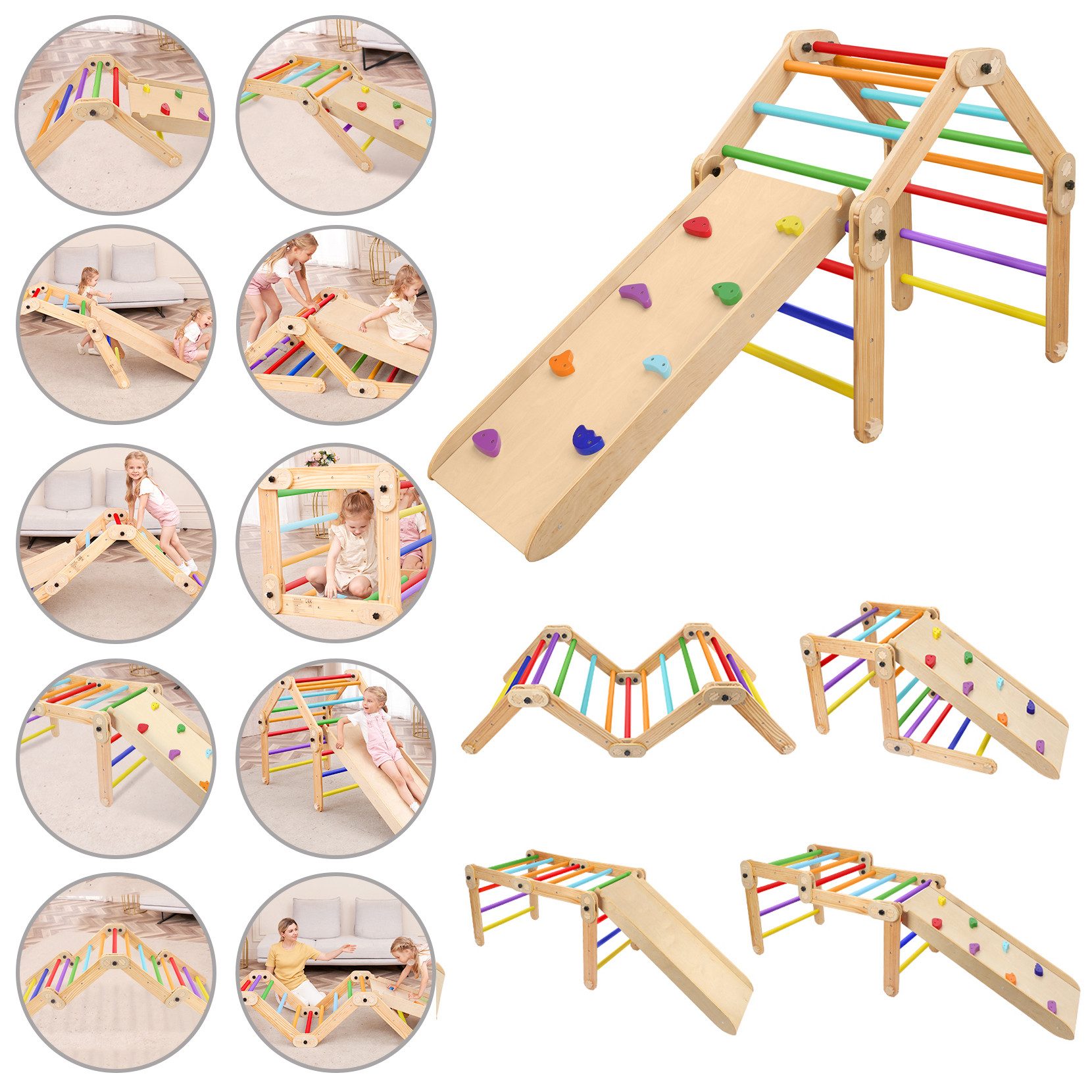 NAIMP Klettergerüst Montessori Kletter-Set mit Rampe & Kletterdreieck,für Kinder 1-6