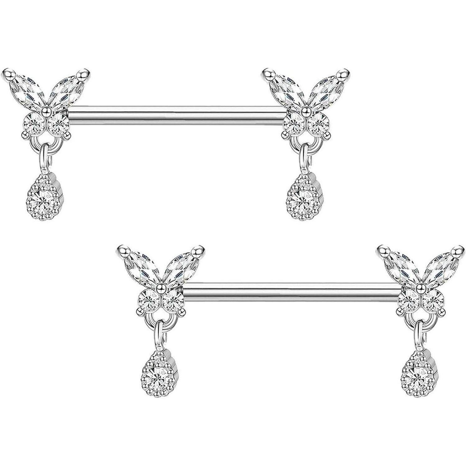 Gojewen Brustwarzenpiercing Brustwarzenpiercing 14mm Chirurgenstahl Nippelpiercing Gold Frau