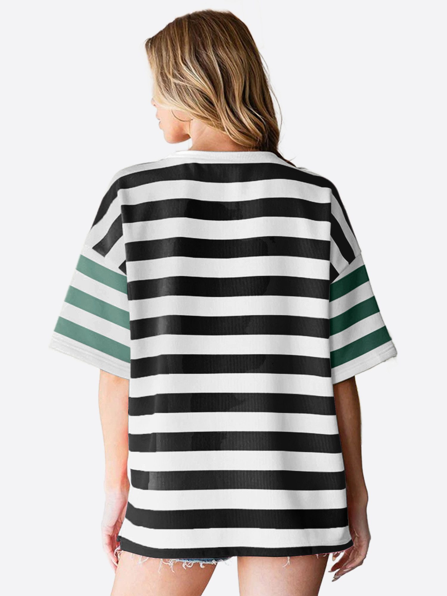 Imily Bela T-Shirt Damen Bluse mit Streifen und Farbblöcken (Packung, 1-tlg., 1per-Pack) Brusttasche