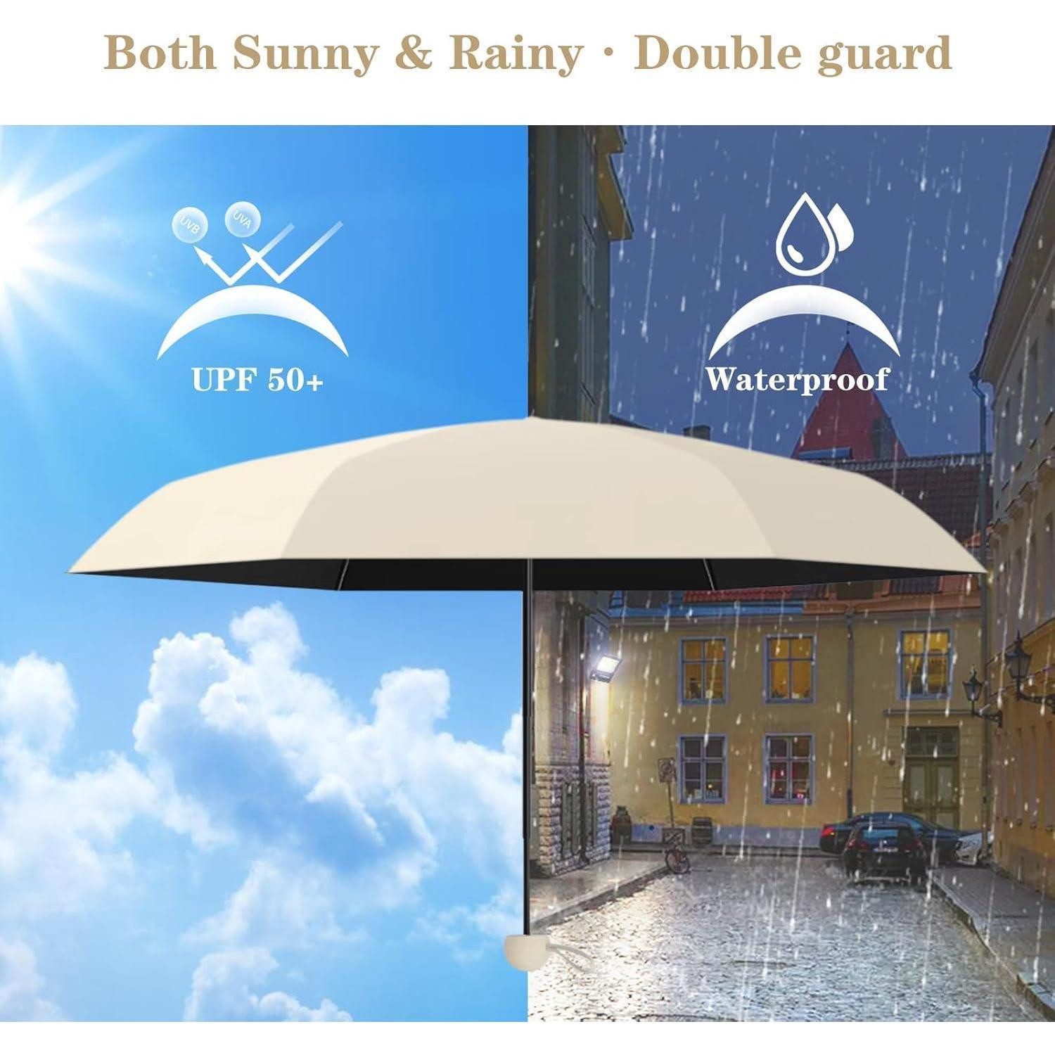 LuxusKollektion Taschenregenschirm Regenschirm Mini Sechs Knochen UV Schutz Sonnenschutz Warme Sandfarbe