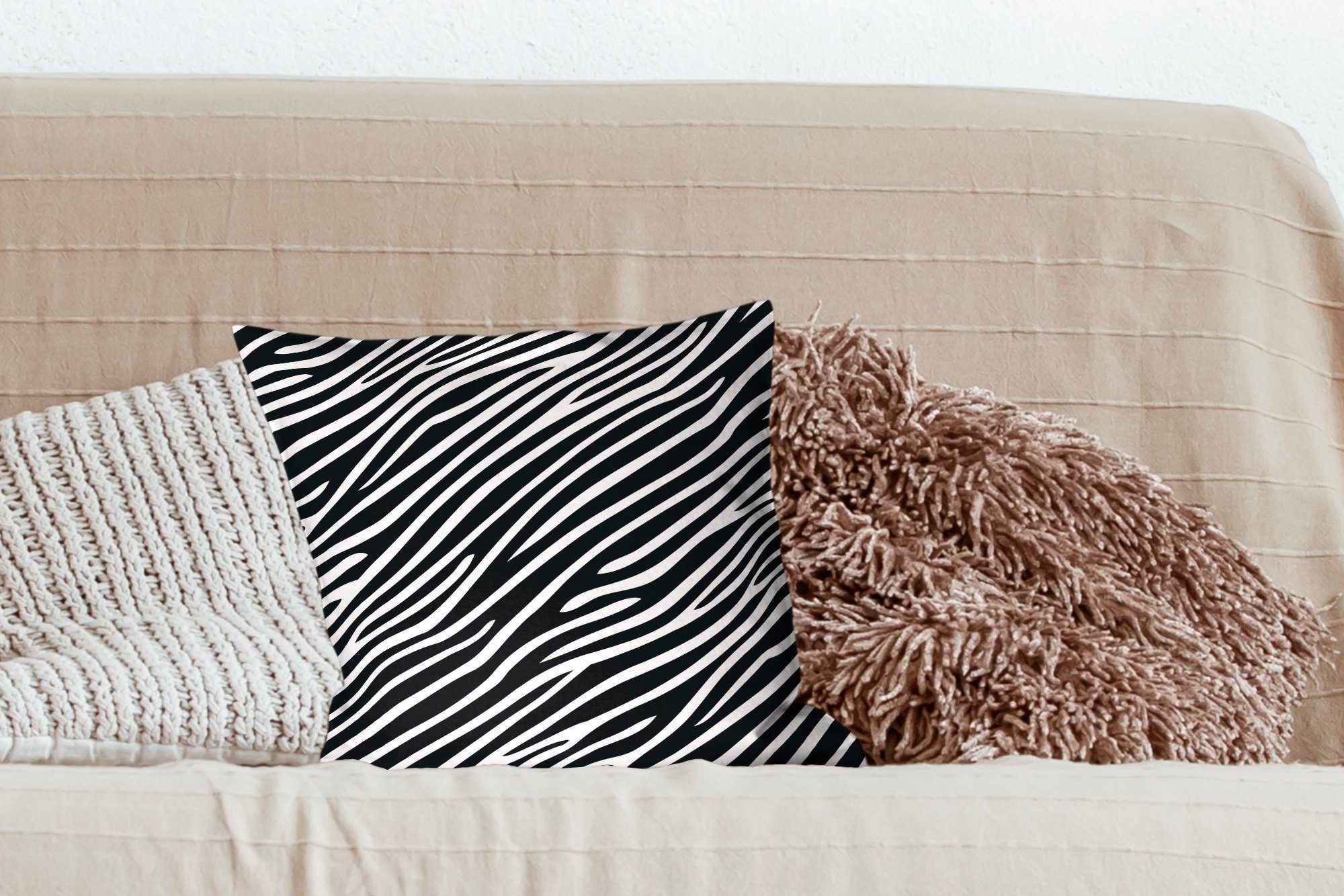 Schlafzimmer, Zebra Schwarz, mit Zierkissen Füllung Deko, - - Wohzimmer, Dekokissen MuchoWow Tiermuster für Sofakissen