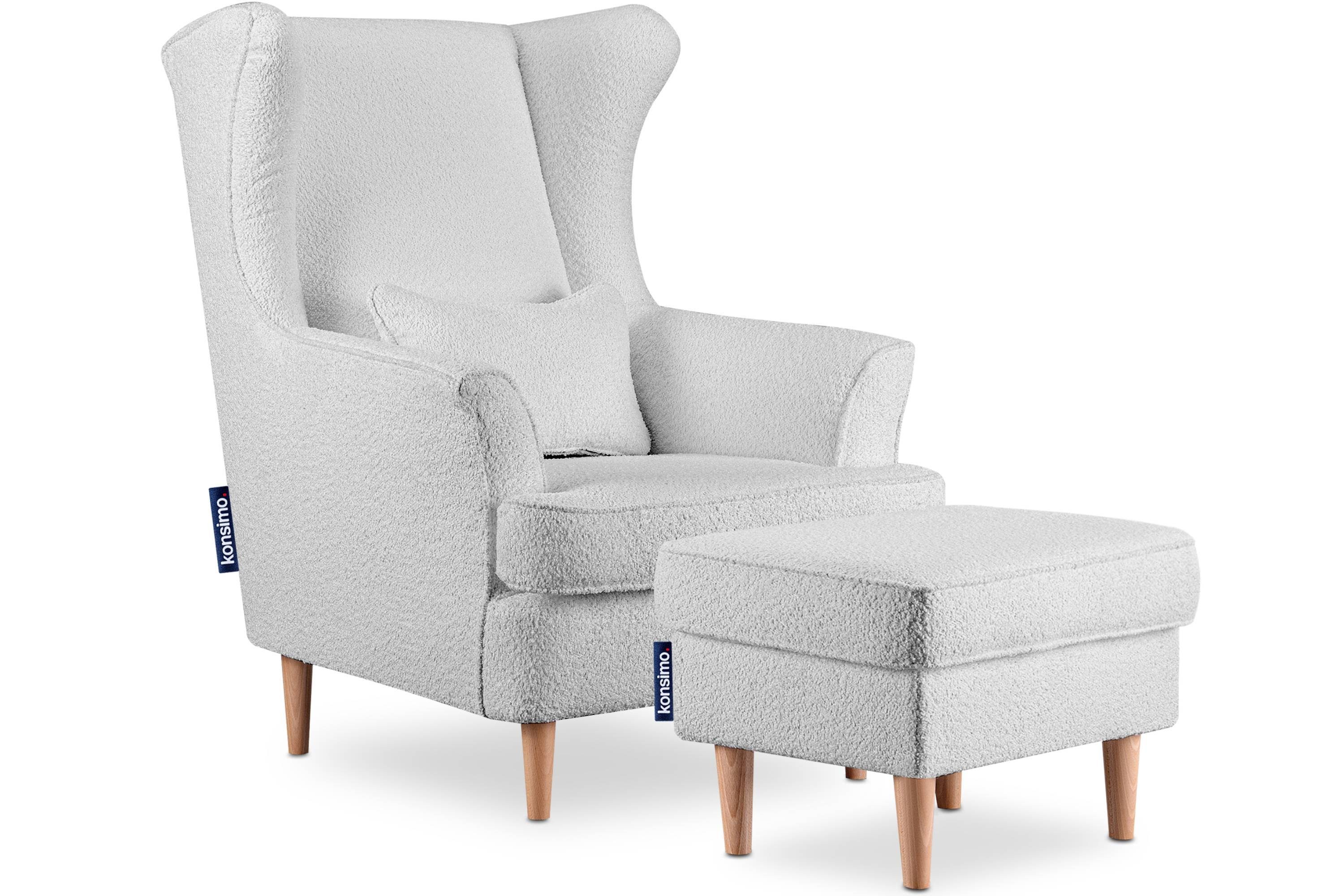 Hocker, STRALIS zeitloses Sessel mit Kissen Konsimo Füße, Ohrensessel dekorativem hohe Design, inklusive