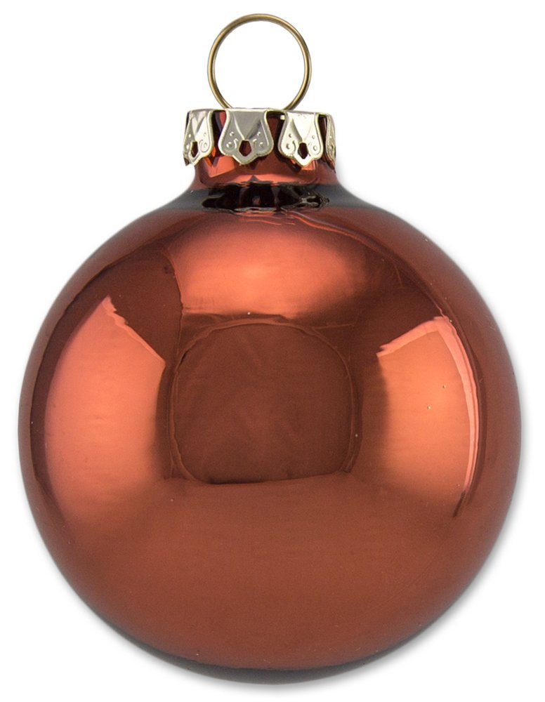 Thüringer Glasdesign Braun aus - Romantikbordüre Glitzer Dekor Glas Rot Weihnachtsbaumkugel Christbaumkugeln mit Glas Kupfer aus (12 St)