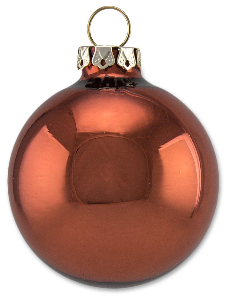 Thüringer Glasdesign Weihnachtsbaumkugel Kupfer mit Glitzer Dekor Romantikbordüre - aus Glas Rot Braun (12 St), aus Glas