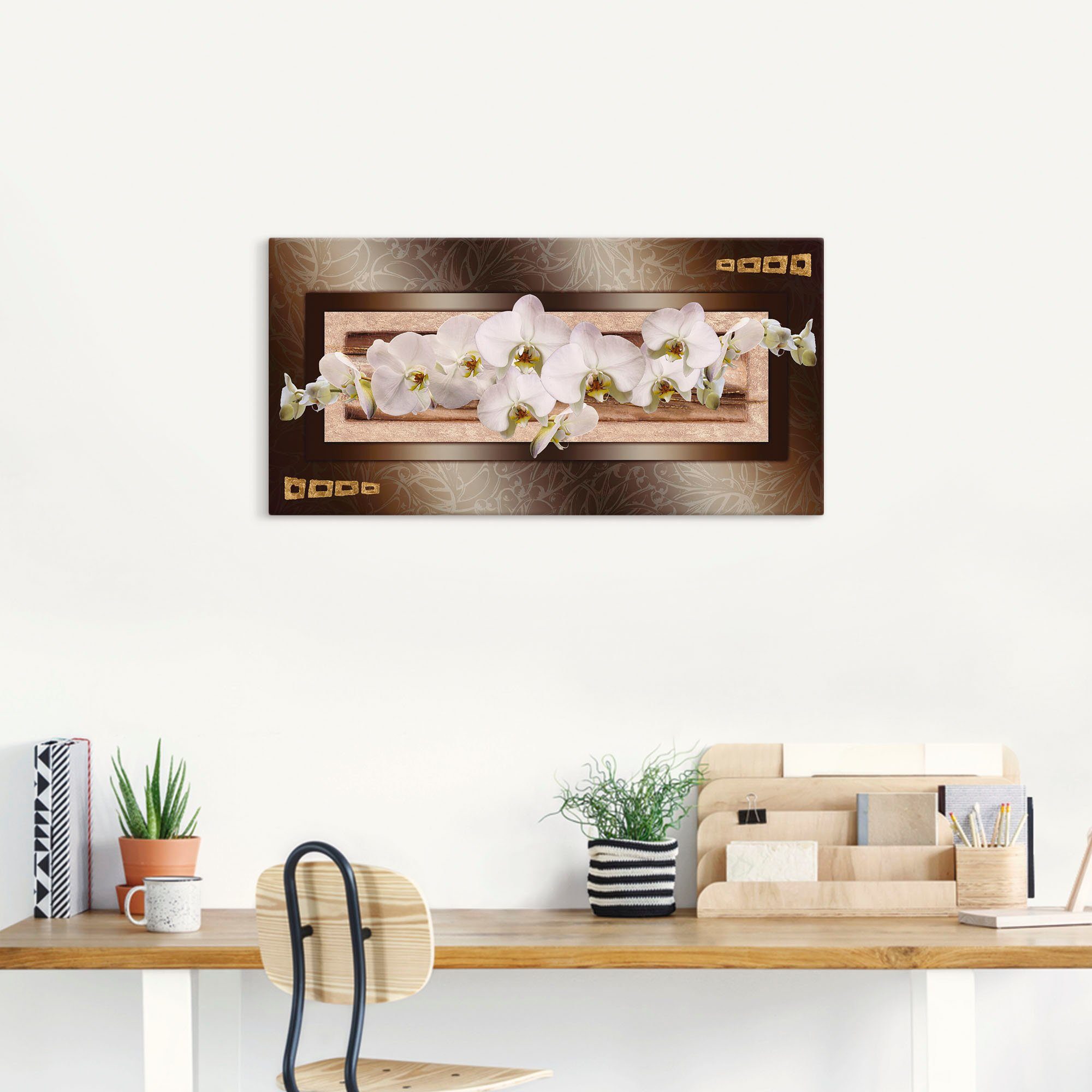 Orchideen Wandaufkleber Poster Vierecken, oder mit versch. St), goldenen Weiße Artland Leinwandbild, Blumen als Wandbild (1 in Größen