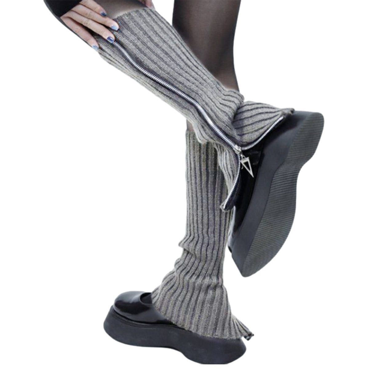 Jormftte Beinstulpen Damen gestrickte Beinstulpen Lolita lange Socken Kniehohe Zehensocken Hellgrau