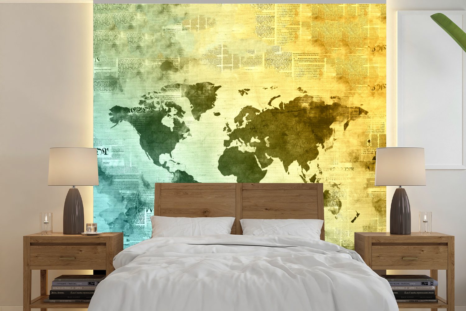 Weltkarte - oder für (5 MuchoWow St), Tapete Wandtapete bedruckt, Vinyl Schlafzimmer, Wohnzimmer Wasserfarben, Fototapete Matt,