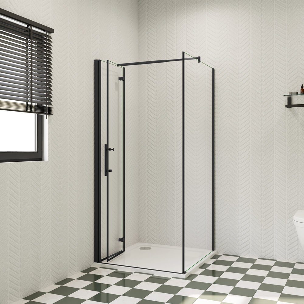 duschspa Eckdusche 185cm ESG Falttür + Seitenwand Scharniertür Duschtür Duschkabine, BxT: 70x76 cm, Einscheibensicherheitsglas, Sicherheitsglas, Set, ebenerdiger Einbau möglich