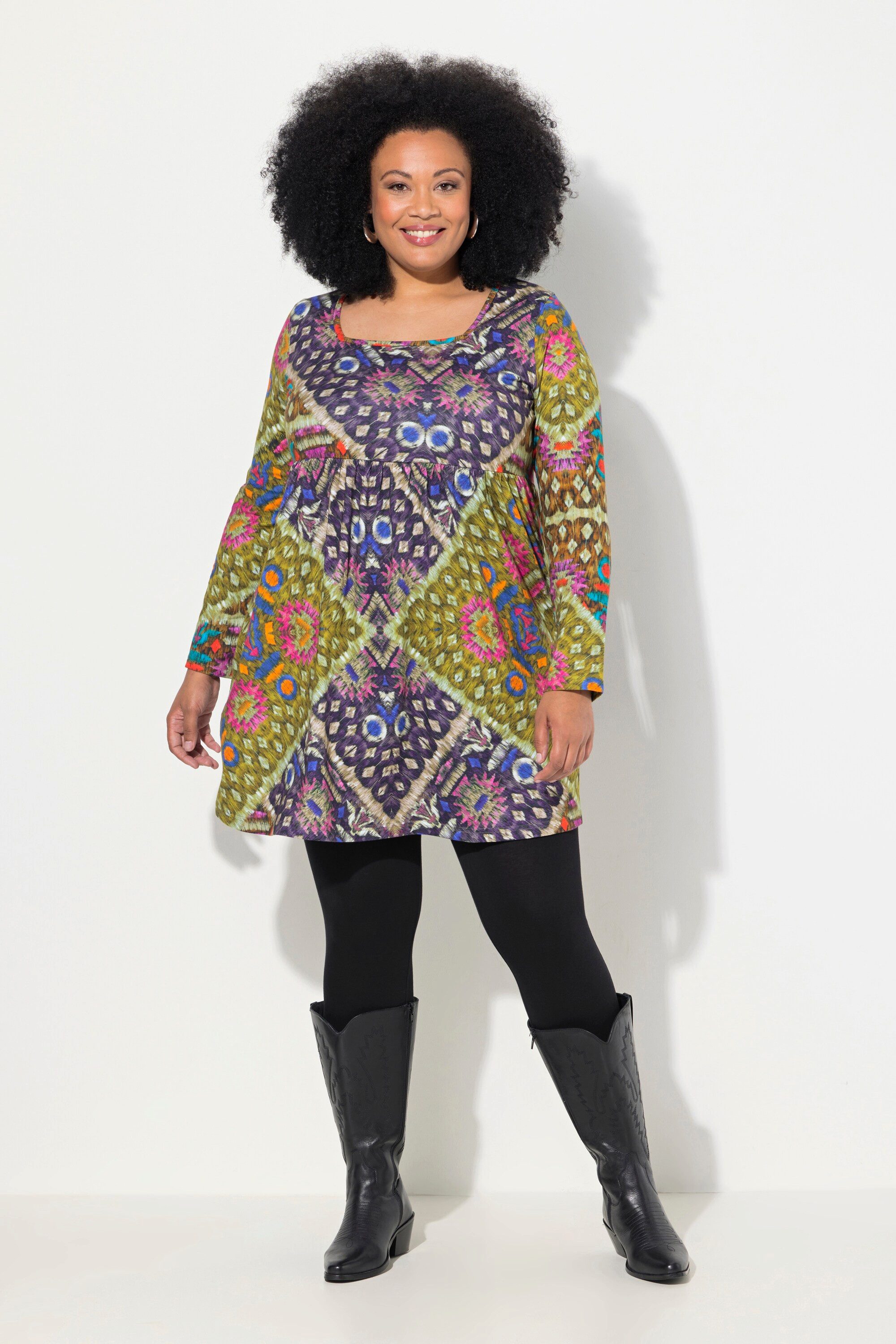 Longshirt Longshirt A-Linie Carree-Ausschnitt Langarm