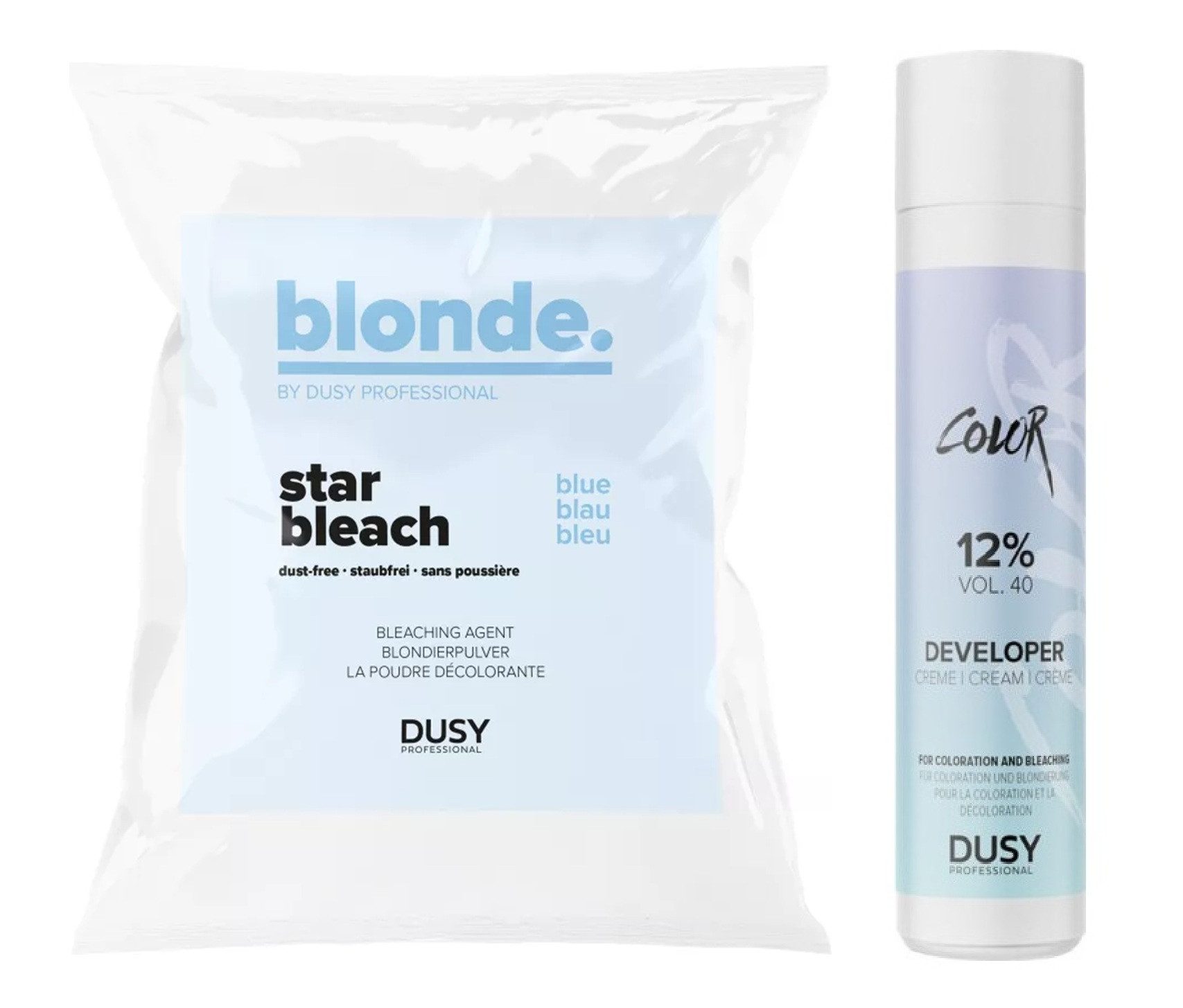 Dusy Professional Blondierpulver Dusy Star Bleach Blondierpulver 100g + Creme Developer 12% 250ml, Spar-Set, Platinblond