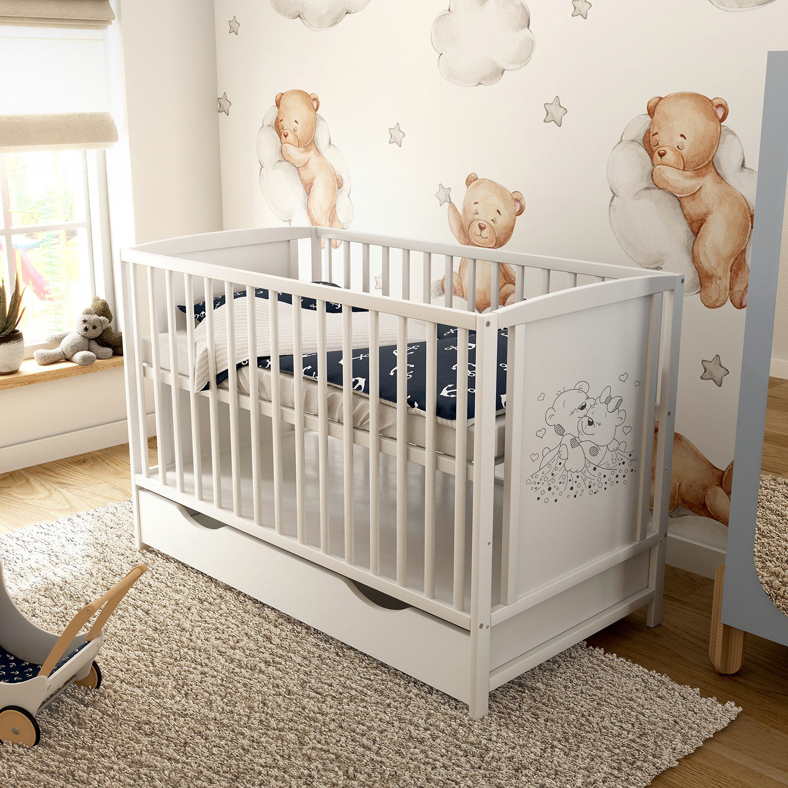 Baby-Delux Babybett Mia Bettkasten, Kinderbett 60x120 cm weiß Schublade Kie günstig online kaufen