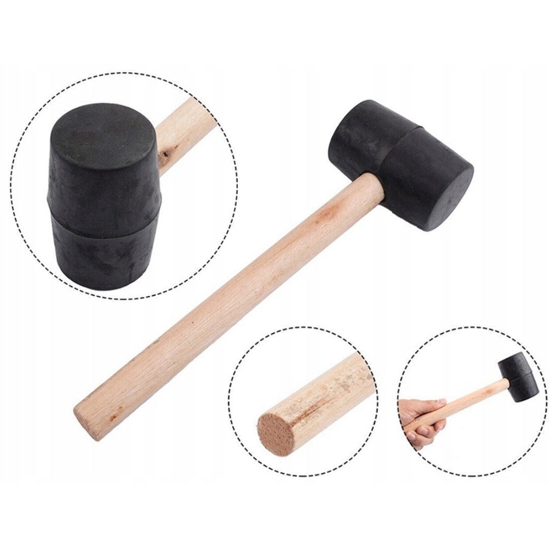 RACEL Gummihammer Gummihammer 220g Schwarz Schonhammer Holzgriff Rückschlagsfrei (1-St), Schonend & präzise – Bild 2 von 5