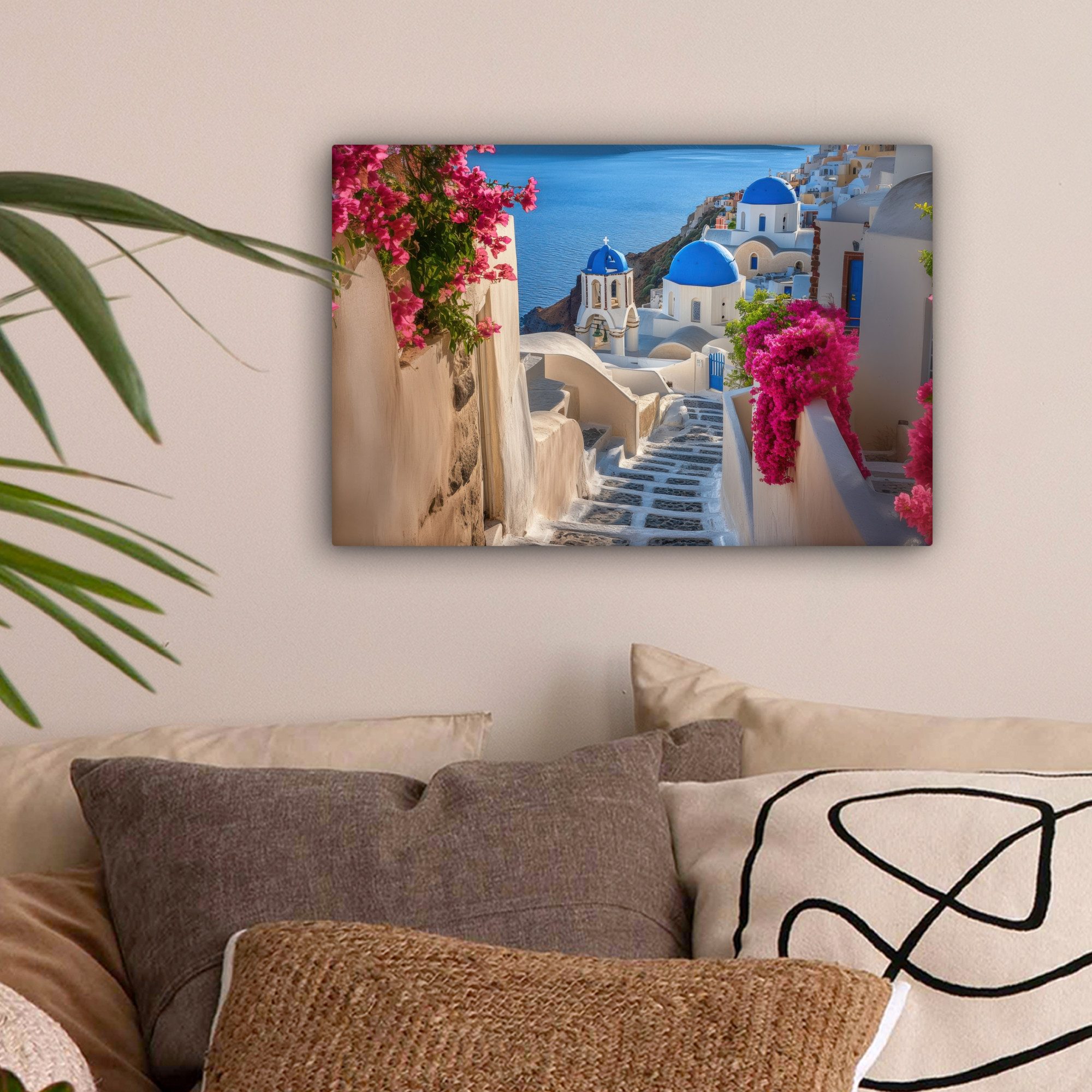 OneMillionCanvasses® Leinwandbild Santorin - Blumen - Griechenland, Fotodru günstig online kaufen