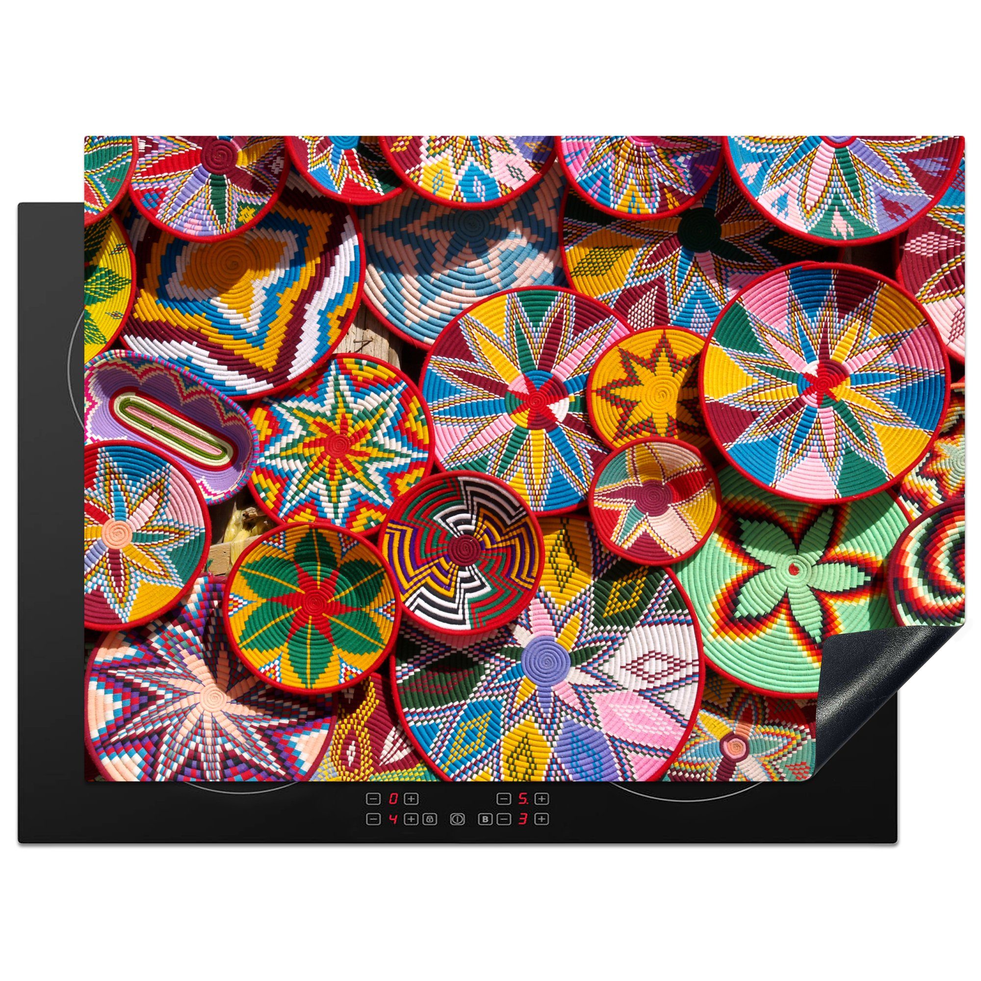 MuchoWow Herdblende-/Abdeckplatte Kreis - Muster - Farben, Vinyl, (1 tlg), 70x52 cm, Mobile Arbeitsfläche nutzbar, Ceranfeldabdeckung