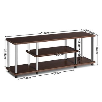 COSTWAY TV-Schrank 3 Ebenen, Stahlgestell, 111 cm x 29,5 x 40 cm