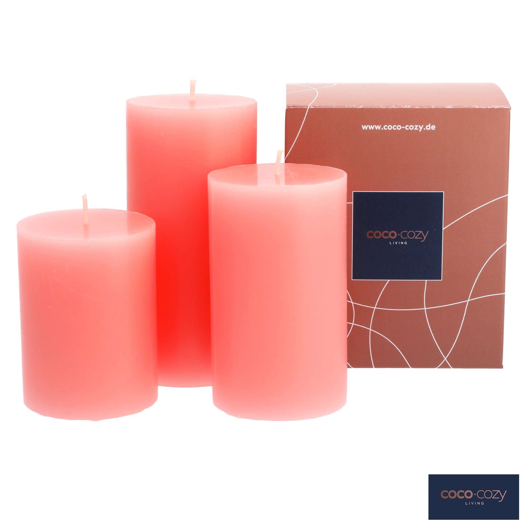 coco+cozy Duftkerze Duftkerze Classic 3er Set Rhabarber, 174 h Brenndauer, Rhabarber