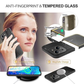 Nalia Smartphone-Hülle Apple iPhone 14, Hartglas Hülle Marmor-Optik / 9H Tempered Glass / Robust / Marble Case