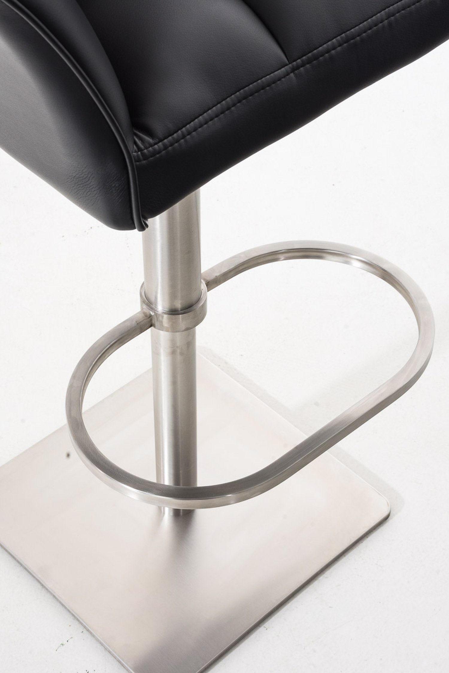 (mit Fußstütze Schwarz Küche), Kunstleder TPFLiving Sitzfläche: 360° & Barhocker Rückenlehne Damaso Theke für und - Hocker drehbar - - Gestell Edelstahl