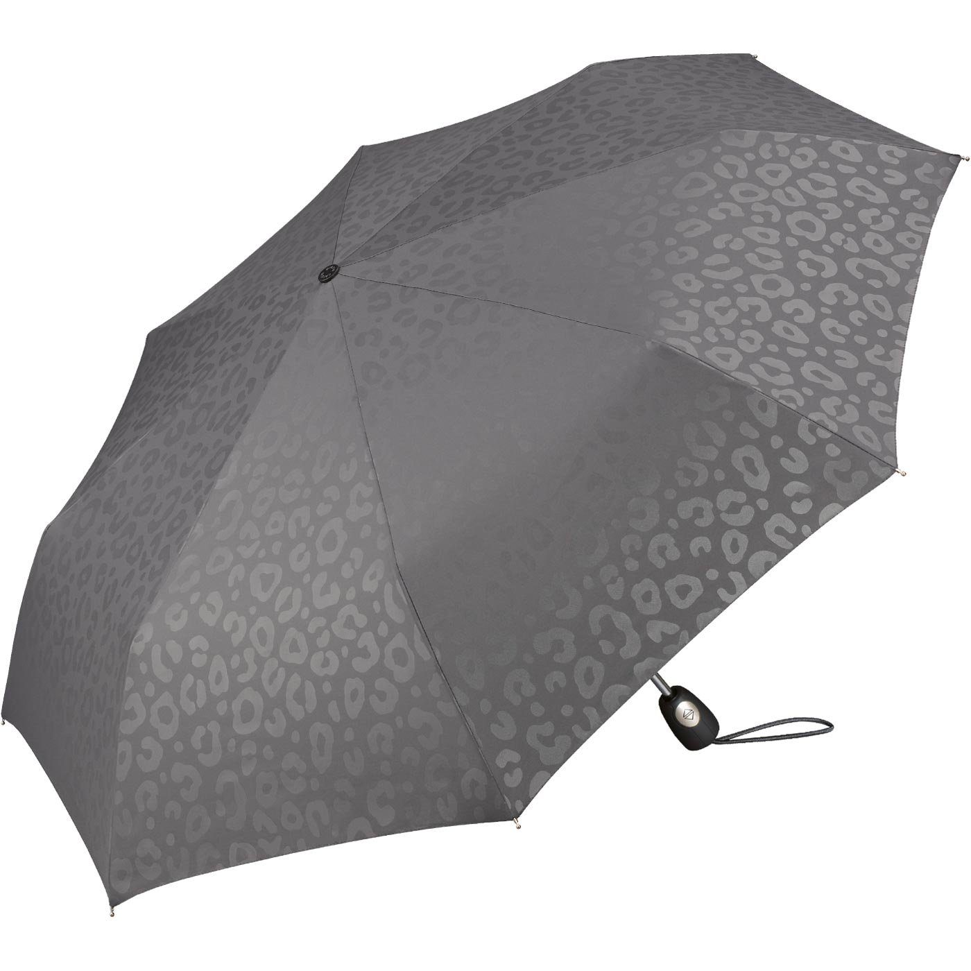 Auf-Zu-Automatik, das mit Pierre Taschenregenschirm Damen-Regenschirm grau bezaubert schöner Jaguarmuster, ein Cardin