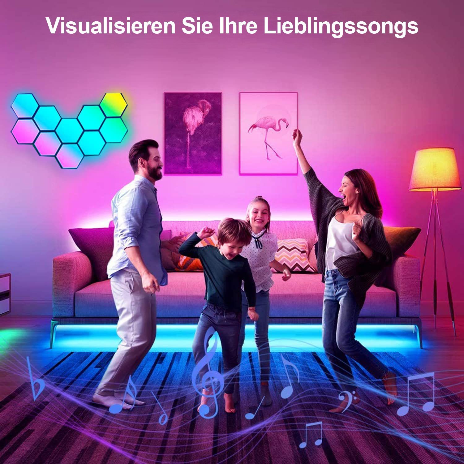 MUPOO LED Wandleuchte Hexagon LED Panel Wandleuchte,RGB Sechseck Waben Wall Light, Musik Sync + App-Steuerung, Musik Sync