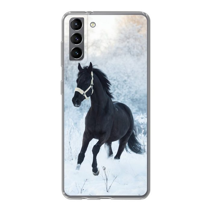 MuchoWow Handyhülle Pferd - Schnee - Wald Phone Case Handyhülle Samsung Galaxy S21 Plus Silikon Schutzhülle