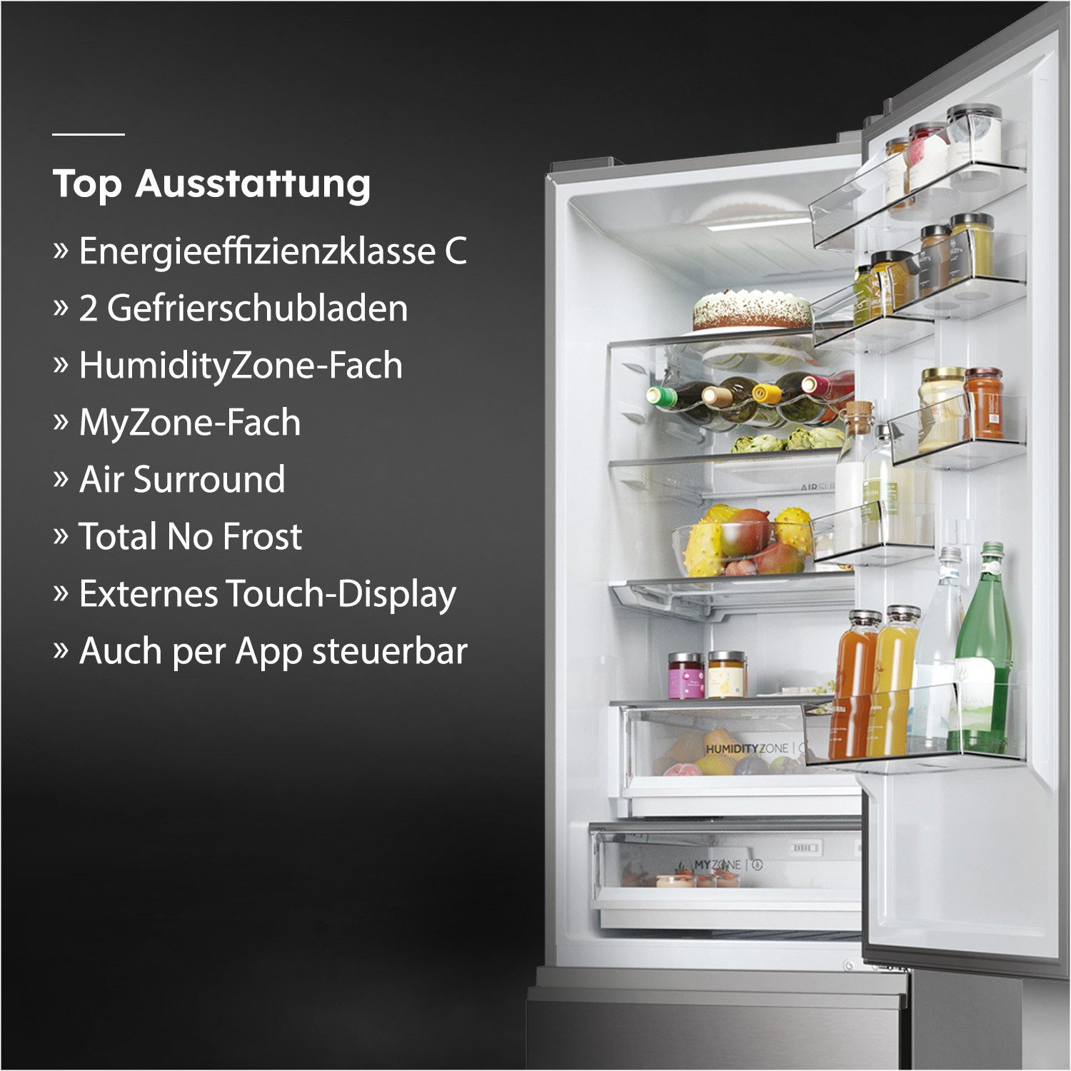 Haier Kühl-/Gefrierkombination 3D 60 SERIES 5 HTW5620CNMP, 205 cm hoch, 59,5 cm breit, Humidity Zone: Obst, Gemüse und Salat 2x länger frisch halten