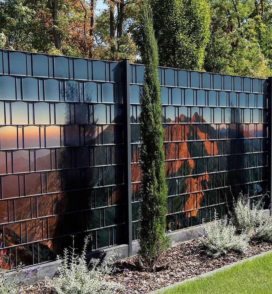 Thumbnail - MyMaxxi Sichtschutzstreifen Sichtschutzstreifen Berge mit Sonnenuntergang Sichtschutz Garten Zaun, (Berge mit Sonnenunte...