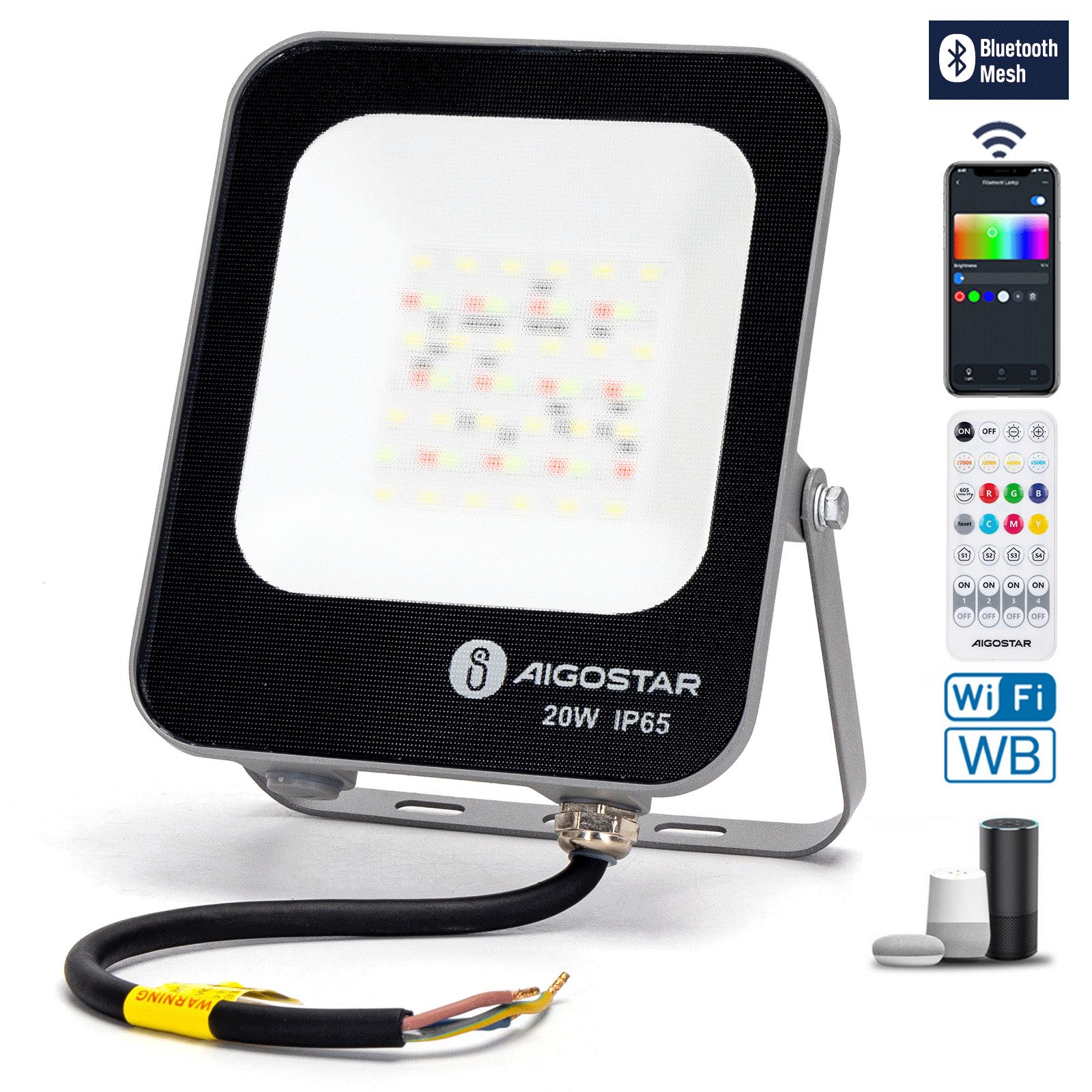 Aigostar Außen-Wandleuchte Smart LED RGB CCT Fluter Strahler Bluetooth mit günstig online kaufen