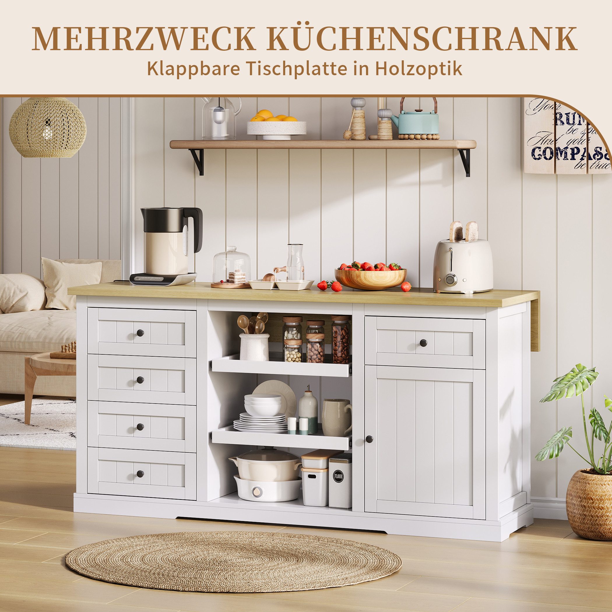 SeedWave Anrichte Vielseitiges Sideboard mit Ladefunktion, 150cm Klappbare günstig online kaufen