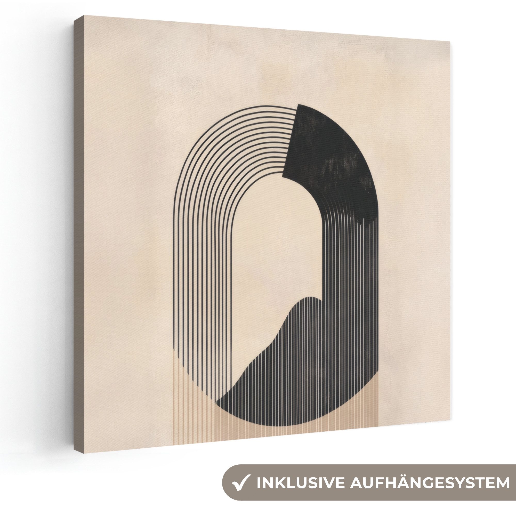 OneMillionCanvasses® Leinwandbild Grafisches geschwungenes Muster - Beige, Fotodruck (1 St), Wandbild, Deko Schlafzimmer Wohnzimmer Flur 20x20 cm
