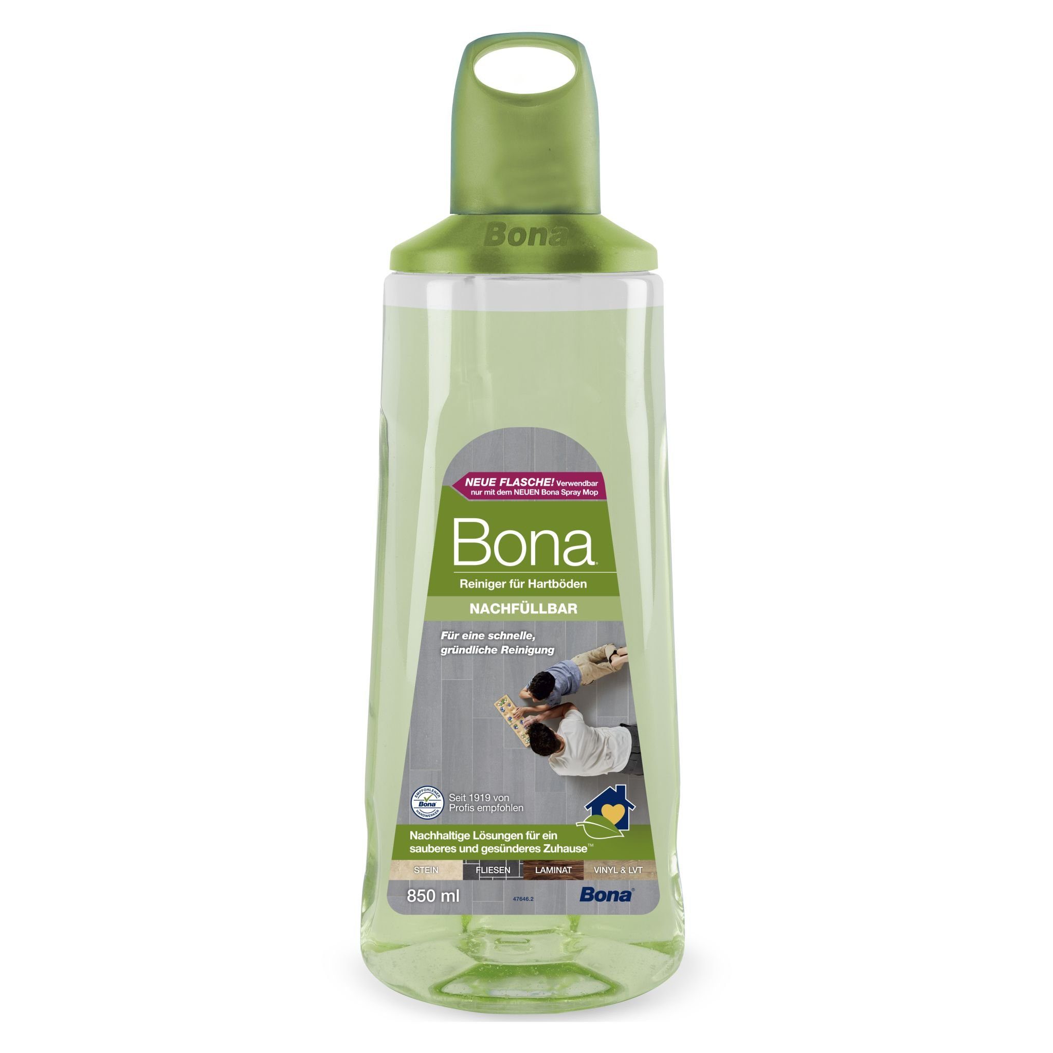 Bona Premium Spray Mop Nachfüllkartusche 850 ml Reiniger für Hartböden Fussbodenreiniger (Durchsichtig - damit man sofort weiß, wann nachgefüllt werden muss)