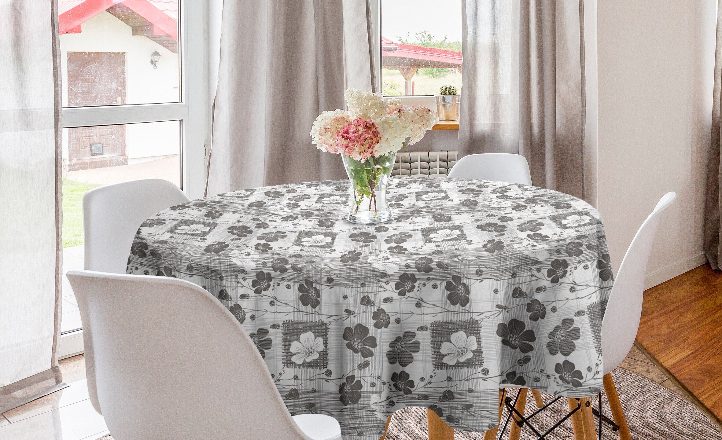 Grau Küche Dekoration, Tischdecke Abdeckung und Kreis Blütenstand Abakuhaus Tischdecke Weiß Esszimmer für