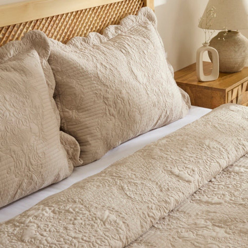 Karaca Tagesdecke Camille Bettüberwurf-Set Beige 230x240 günstig online kaufen