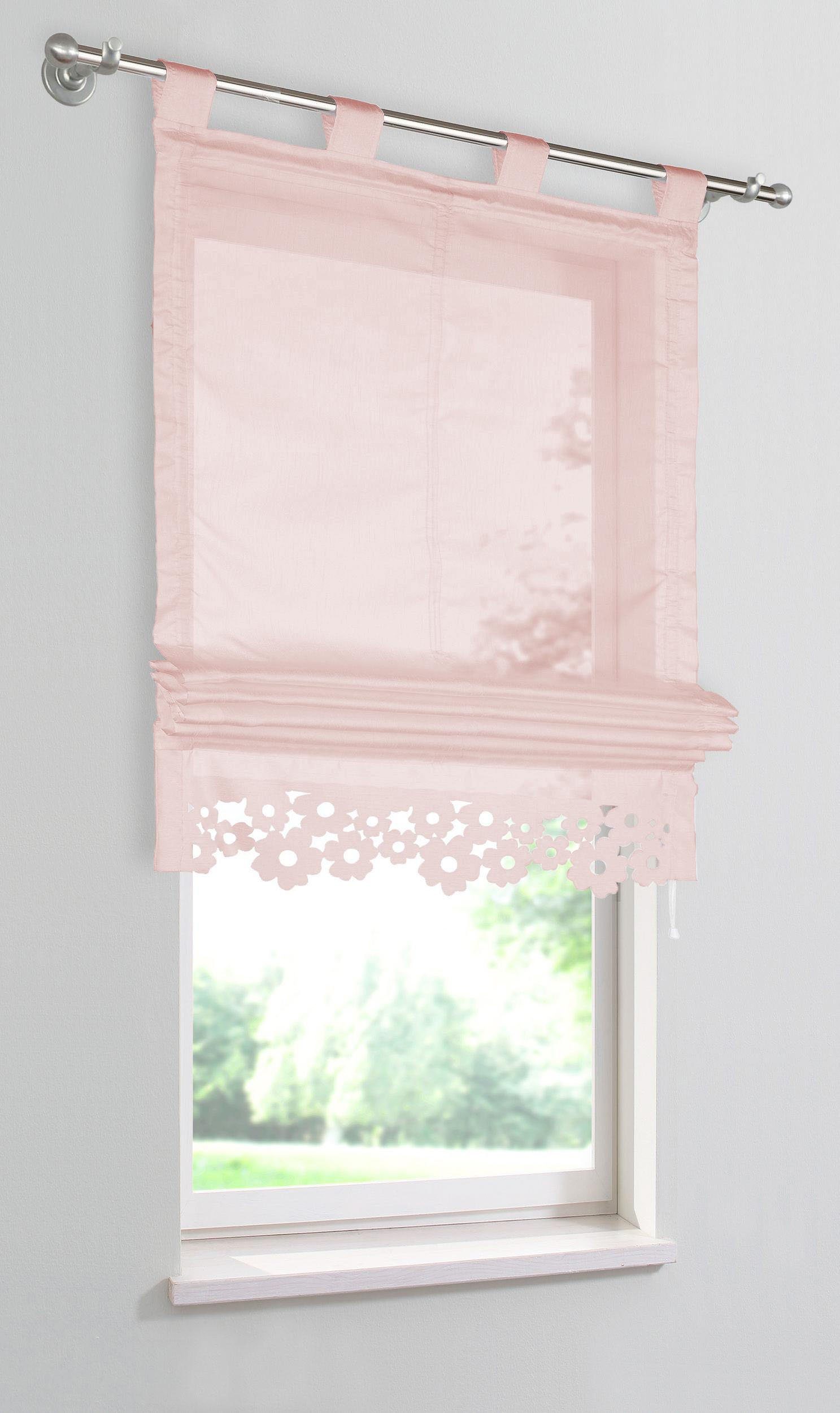Raffrollo VENEDIG, my home, mit Schlaufen, rosé Polyester Halbtransparent