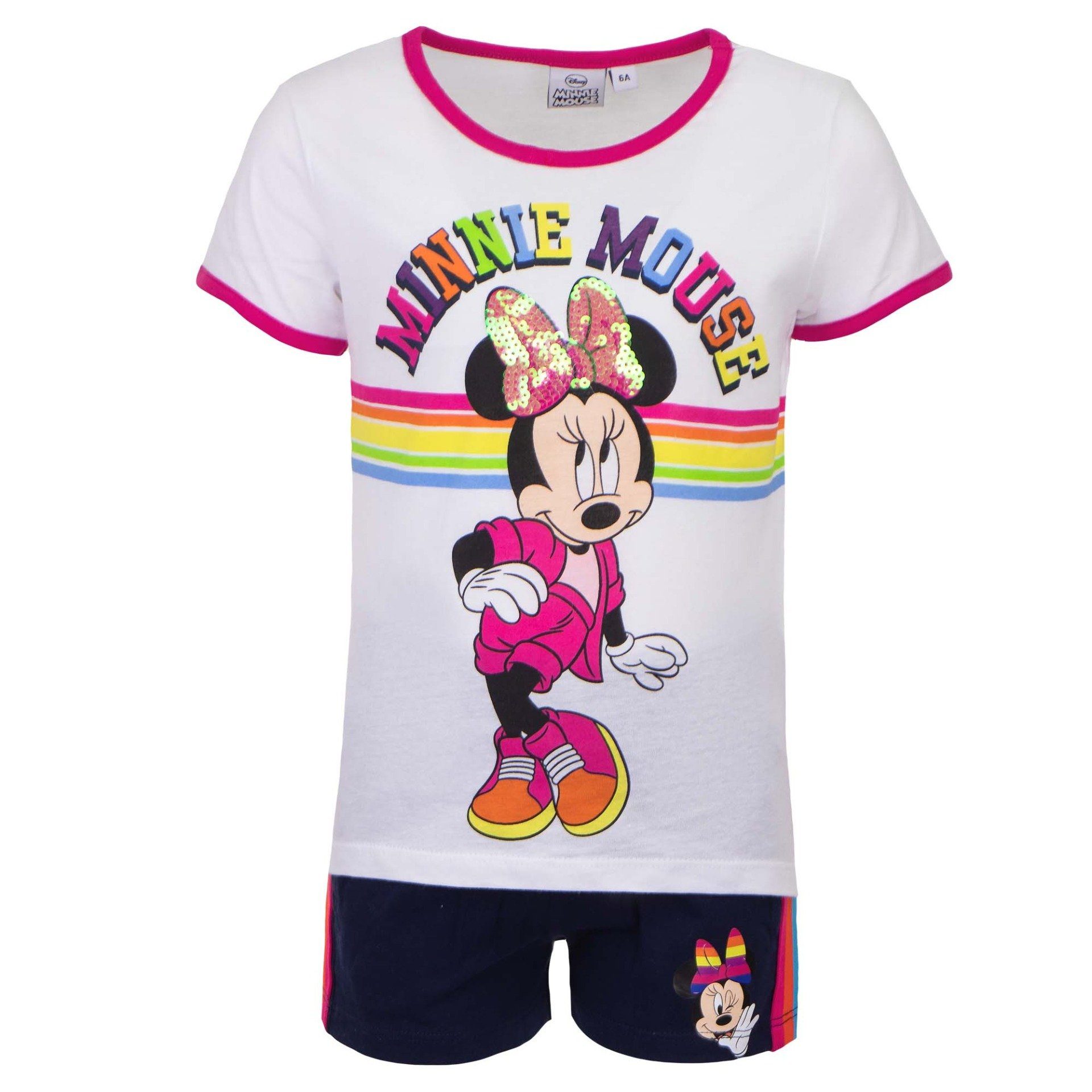 Disney Minnie Mouse T-Shirt Disney Minnie Maus Kinder Mädchen Sommerset Shorts plus T-Shirt Gr., Gr. 98 bis 128 Weiß