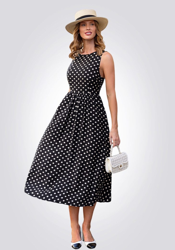 Cupshe Midikleid Retro-Pünktchenkleid im eleganten Midikleid