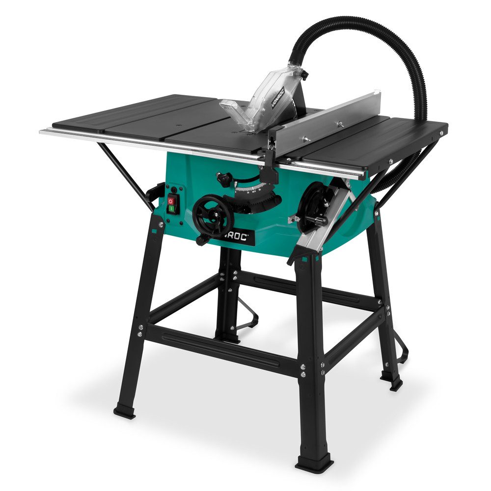 VONROC Tischkreissäge mit Führungsschiene 2000W - Tischsäge mit Staubabsaugung 5000U/min, inkl. Untergestell, Ø250mm - Inkl. Gehrungsführung und 60T Sägeblatt