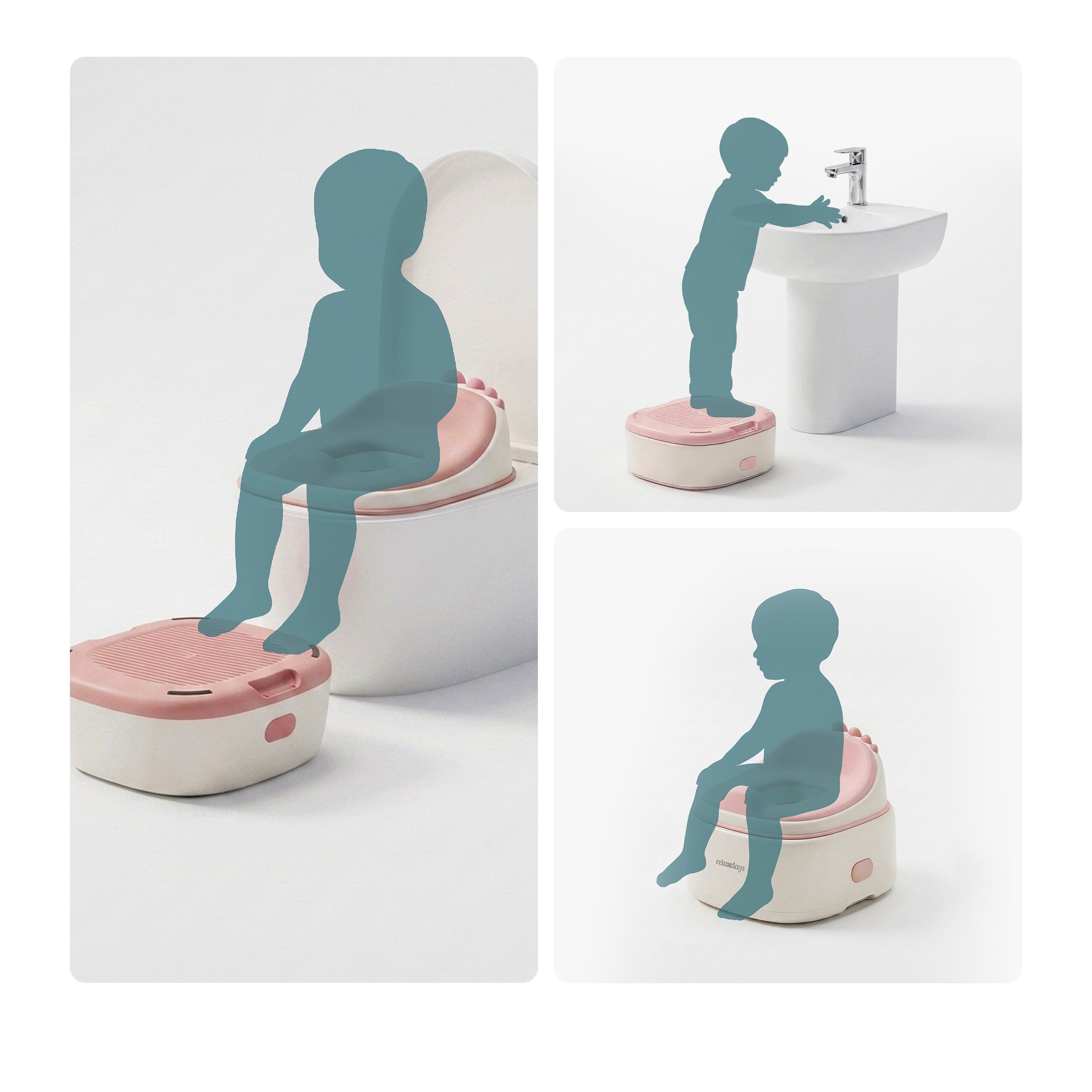 relaxdays Toilettentrainer Töpfchen 4-in-1 Dino mit Deckel, (2-tlg), Rosa – Bild 3 von 5