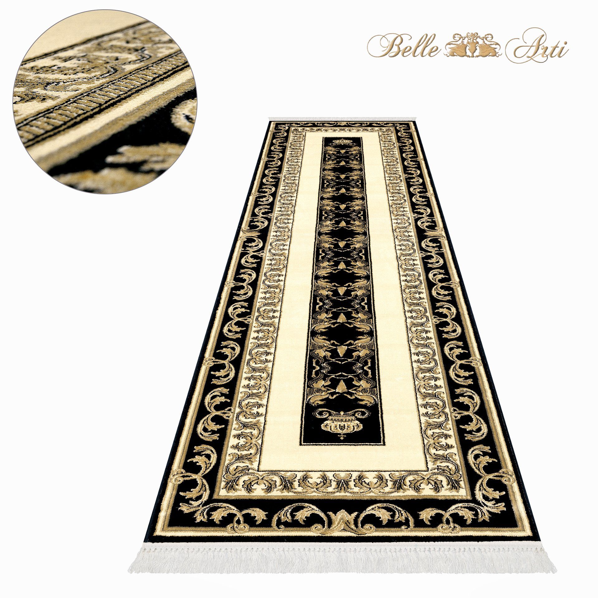 Belle Arti Teppich Premium Teppich Wohnzimmer schwarz gold kurzflor Viskose Pegasus Pferd, Rechteckig, flauschig