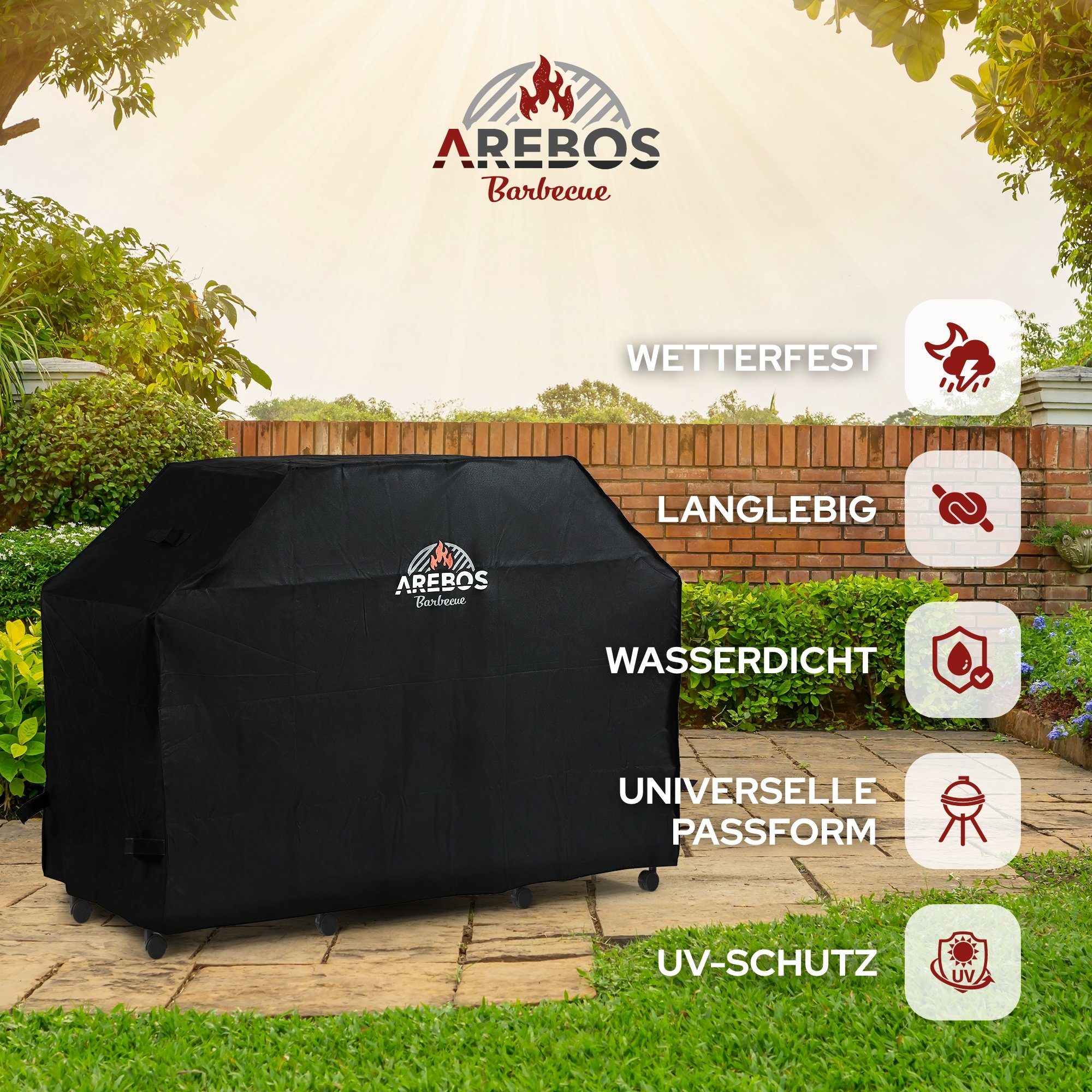 Arebos Grillabdeckhaube Schutzhülle Wasserdicht 600D Oxford, Anti-UV & 2 Griffe