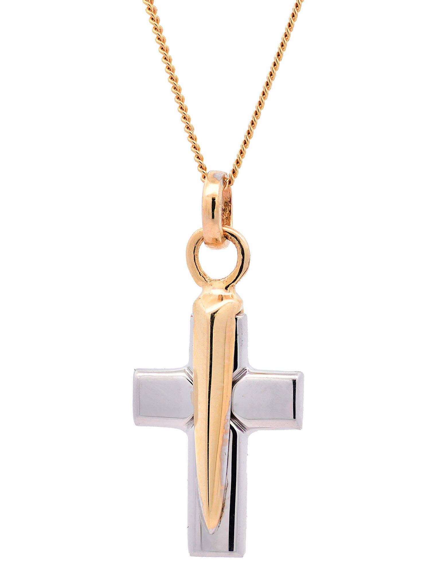 Kettenanhänger Anhänger Kreuz mit 1,1 mm Goldkette 36 cm 585-14 Karat Gold