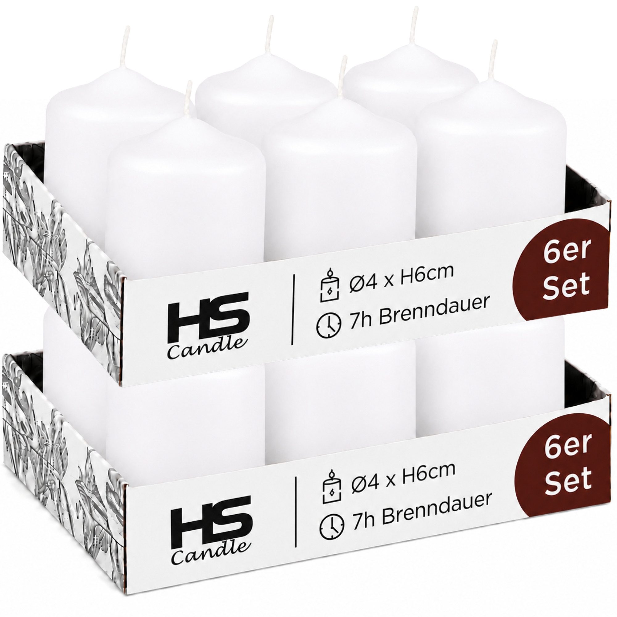 HS Candle Stumpenkerze kompakt und unparfümiert (12-tlg., Dekolicht), Ø4xH6 cm Teelichtgröße, bis zu 7h Brenndauer je Kerze, Wachsmischung